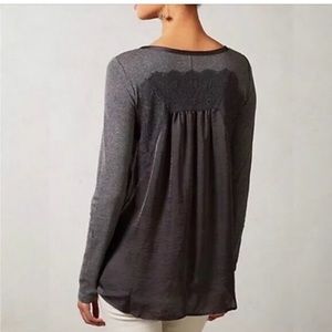 Anthro Bordeaux Lace Satin Top